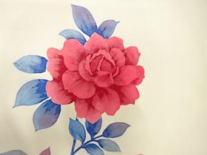 アンティーク　塩瀬　手描き　薔薇模様名古屋帯